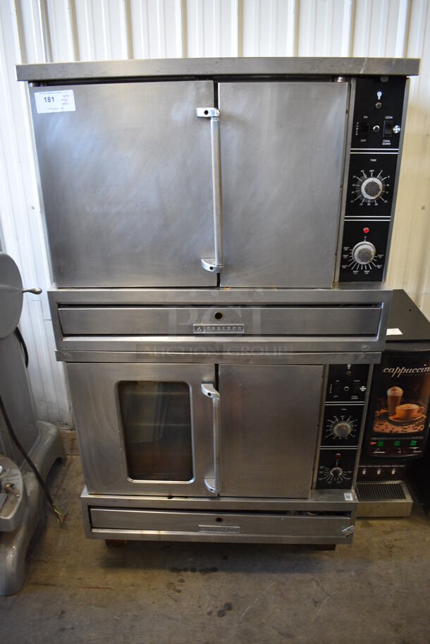 2 Garland TG3V Stainless Steel Commercial Natural Gas Powered Full Size Convection Ovens w/ Metal Oven Racks and Thermostatic Controls. 40x36x71. 2 Times Your Bid!