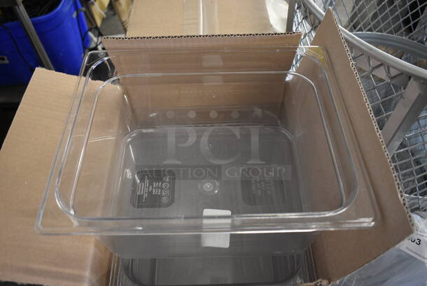 ALL ONE MONEY! Lot of 18 BRAND NEW IN BOX! Rubbermaid Clear Poly 1/2 Size Drop In Bins. 1/2x6 - Image 3 of 4