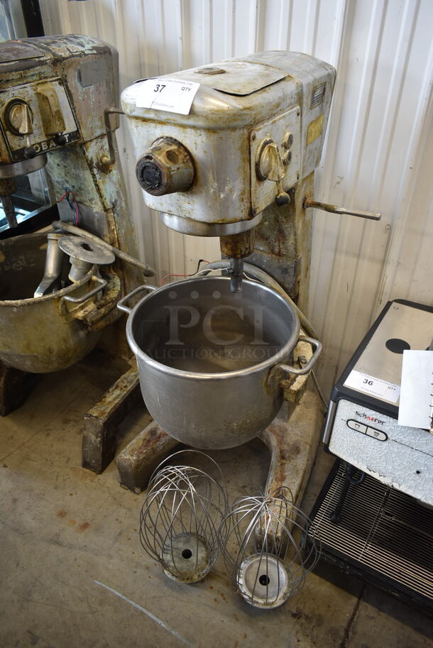 Hobart D-300-D Metal Commercial Floor Style 30 Quart Planetary Dough Mixer w/ Metal Mixing Bowl and 2 Whisk Attachment. 208 Volts, 3 Phase. - Image 1 of 8