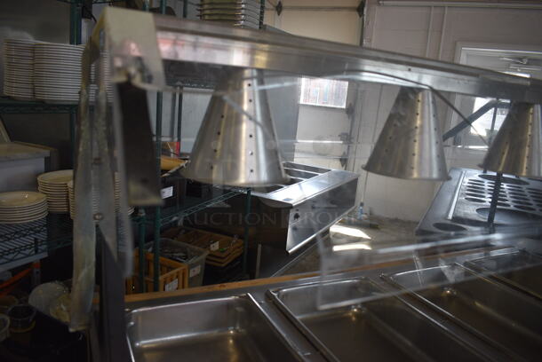 Vollrath Model 3871060 Stainless Steel Commercial 4 Well Steam Table w/ 4 Lamps and Sneeze Guard. 120 Volts, 1 Phase. 60x29x58. Cannot Test Due To Plug Style - Image 6 of 9