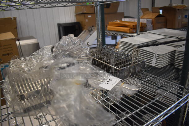 ALL ONE MONEY! Lot of 3 BRAND NEW! Items; Taco Shell Fry Basket, Fry Basket w. Metal Pieces and Basket. Includes 22x6.5x8.5 9x8x18, 18x6.5x8 - Image 1 of 4