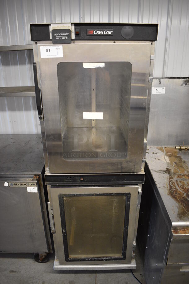 CresCor Stainless Steel Commercial Holding Heated Cabinet on Commercial Casters. 23x30x68. Tested and Top Compartment Is Working But Bottom Compartment Does Not Get Warm