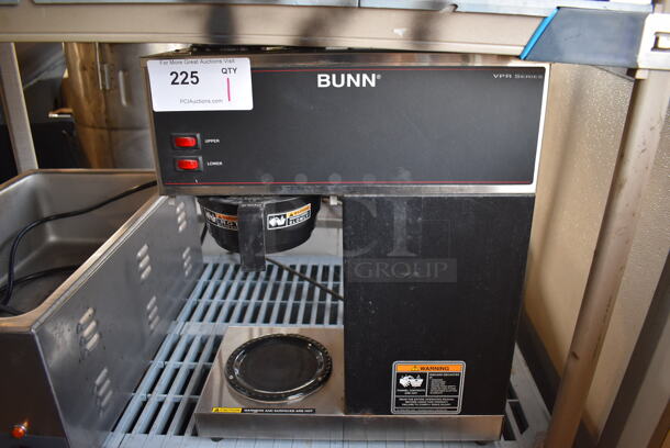 2010 Bunn VPR Stainless Steel Commercial Countertop 2 Burner Coffee Machine w/ Poly Brew Basket. 120 Volts, 1 Phase. 16x8x19.5