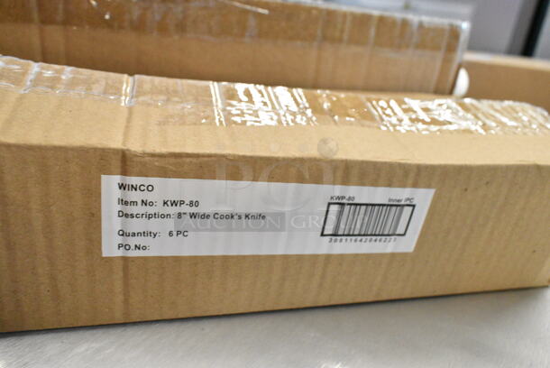 2 Boxes of 6 BRAND NEW SCRATCH AND DENT! Winco KWP-80 8" Wide Cooks Knife. 2 Times Your Bid!  - Image 3 of 4
