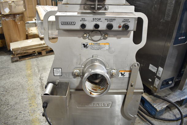 Hobart MG2032 Metal Commercial Floor Style Electric Powered Meat Mixer Grinder w/ Foot Pedal on Commercial Casters. Missing Auger. 208 Volts, 3 Phase. - Image 2 of 4