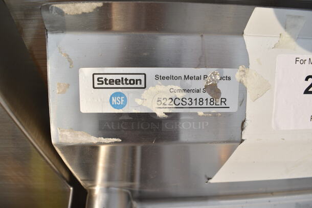 BRAND NEW SCRATCH AND DENT! Steelton 522CS31818LR 90" 18-Gauge Stainless Steel Three Compartment Commercial Sink with 2 Drainboards - 18" x 18" x 12" Bowls. No Legs.  - Image 9 of 9