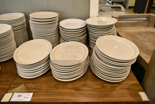 Wood Pattern Dining Height Table w/ Contents Including Ceramic Dishes. (main dining room) - Image 2 of 3