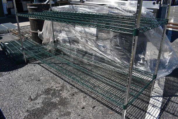 Green and Chrome Finish 3 Tier Shelving Unit. BUYER MUST DISMANTLE. PCI CANNOT DISMANTLE FOR SHIPPING. PLEASE CONSIDER FREIGHT CHARGES. 72x24x54 - Image 3 of 4