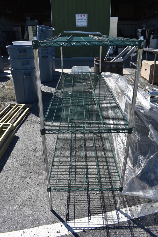 Green and Chrome Finish 3 Tier Shelving Unit. BUYER MUST DISMANTLE. PCI CANNOT DISMANTLE FOR SHIPPING. PLEASE CONSIDER FREIGHT CHARGES. 72x24x54 - Image 4 of 4