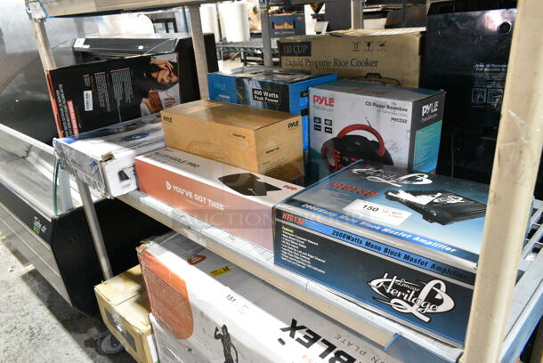 7 IN ORIGINAL BOX! Items Including Heritage HTG138 Mono Block Mosfet Amplifier, Lifepro Red Light Foot and Ankle Therapy, Pyle PBWMP185 Portable Bluetooth Speaker, Pyle PHCD22 Portable Cd Player Bluetooth Boombox Speaker Am/fm Stereo Radio & Audio Sound, Pyle PDWR40B Home Waterproof Outdoor, PLMRA830BT Waterproof Bluetooth Amplifier, NCSBS3S45 Metal Baking Pans. 7 Times Your Bid!  - Image 1 of 8