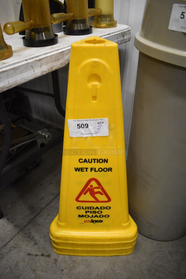 3 Yellow Poly Wet Floor Caution Cones. 13x13x27. 3 Times Your Bid!