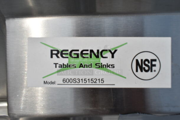 BRAND NEW SCRATCH AND DENT! Regency 600S31515215 79" 16-Gauge Stainless Steel Three Compartment Commercial Sink with Galvanized Steel Legs and 2 Drainboards - 15" x 15" x 12" Bowls. No Legs.  - Image 5 of 5