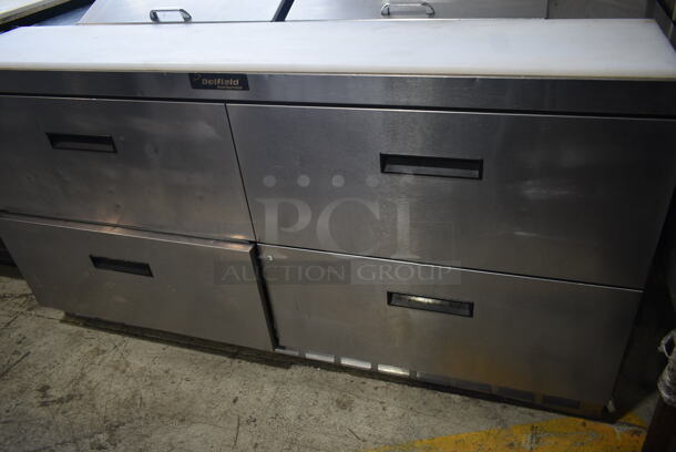Delfield UCD4464N-12-DD5 Stainless Steel Commercial Sandwich Salad Prep Table Bain Marie Mega Top w/4 Drawers. 115 Volts, 1 Phase. Tested and Powers On But Does Not Get Cold - Image 3 of 8
