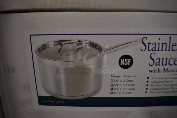 4 BRAND NEW IN BOX! Update SSP-4 Stainless Steel 4.5 Quart Sauce Pot w/ Lid. 16x8.5x5. 4 Times Your Bid! - Image 1 of 5