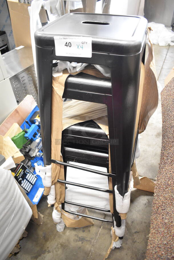 4 BRAND NEW SCRATCH AND DENT! Lancaster Table & Seating 164BMBKLSBKD Alloy Series Distressed Onyx Black Outdoor Backless Barstool. 4 Times Your Bid! - Image 3 of 5
