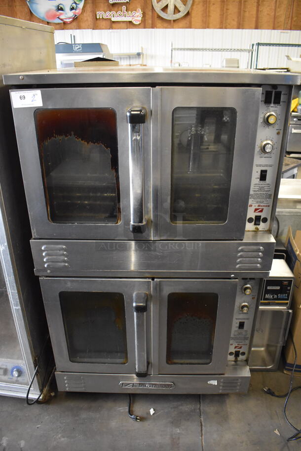2 Southbend B Series Stainless Steel Commercial Natural Gas Powered Full Size Convection Oven w/ View Through Doors, Metal Oven Racks and Thermostatic Controls on Commercial Casters. 38x34x64.5. 2 Times Your Bid!