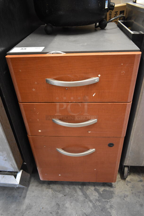 Wood Pattern 3 Drawer Filing Cabinet.  - Image 1 of 4
