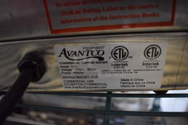 Avantco C10 Stainless Steel Commercial Countertop 2 Burner Coffee Machine w/ Metal Brew Basket. 120 Volts, 1 Phase. 8x14x17 - Image 6 of 6