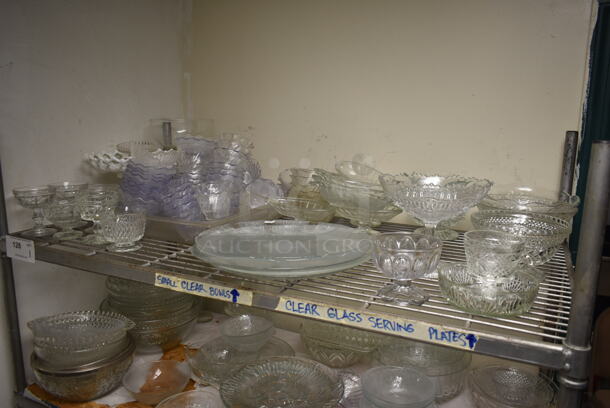 Metal Wire 4 Tier Shelving Unit w/ Contents Including Ceramic Bowls. BUYER MUST REMOVE: BUYER MUST DISMANTLE. PCI CANNOT DISMANTLE FOR SHIPPING. PLEASE CONSIDER FREIGHT CHARGES. (dish room) - Image 2 of 5
