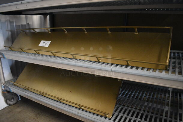 ALL ONE MONEY! Gold Colored Metal Wall Mount Shelf. Unit Is In Two Pieces. 48x8x11, 36x8x11