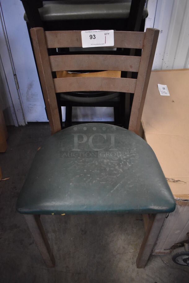 Brown Metal Dining Chair w/ Green Seat Cushion. 17x17x32