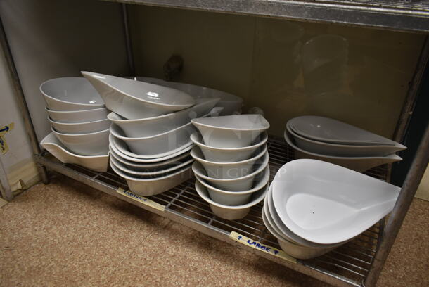 Metal Wire 4 Tier Shelving Unit w/ Contents Including Ceramic Bowls. BUYER MUST REMOVE: BUYER MUST DISMANTLE. PCI CANNOT DISMANTLE FOR SHIPPING. PLEASE CONSIDER FREIGHT CHARGES. (dish room) - Image 5 of 5