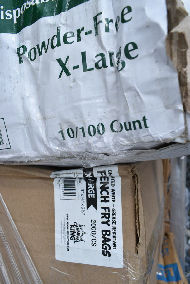 PALLET LOT of 20 BRAND NEW Boxes Including 347SLWG12A Visions 12 oz. Heavy Weight Clear Plastic Stemless Angled Wine Glass - 64/Case, 394365XL Noble Products Powder-Free Disposable Clear Vinyl Gloves for Foodservice - Extra Large - 1000/Case, 129MCR32B Choice 32 oz. Black Round Microwavable Heavy Weight Container with Lid 7 1/4" - 150/Case, 795PTOWHT1 Choice White Microwavable Folded Paper #1 Take-Out Container 4 3/8" x 3 1/2" x 2 1/2" - 450/Case, 126MF993B3C Ecopax 9" x 9" 3-Compartment Microwaveable Black Mineral-Filled Plastic Hinged Take-Out Container - 150/Case, 500CC16HW Choice Heavy Weight 16 oz. Clear Plastic Cold Cup - 1000/Case, Dart C53PST1 ClearSeal Hinged Lid Plastic Container 5 3/8" x 5 1/4" x 2 5/8" - 500/Case, 500TW16S Choice 16 oz. Translucent Thin Wall Squat Plastic Cold Cup - 1000/Case, 433NHT101 Choice 1/6 Standard Size White "Thank You" Standard-Duty Plastic T-Shirt Bag - 700/Case, 164VYCHAIRBK Lancaster Table & Seating Vineyard Series Smokey Black Outdoor Cross Back Chair, 127CH08F Choice 8 oz. Clear RPET Tall Hinged Deli Container - 200/Case, 5002CPTE Lavex 2-Ply White Center Pull Economy Paper Towel Roll, 500 Sheets / Roll - 6/Case, 394365M Noble Products Powder-Free Disposable Clear Vinyl Gloves for Foodservice - Medium - 1000/Case. 20 Times Your Bid!  - Image 3 of 12