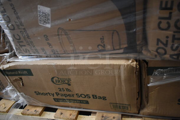 PALLET LOT of 20 BRAND NEW Boxes Including Dart 50HT1 5" x 5" x 3" White Foam Hinged Lid Container - 500/Case, 245CCGR10BL Baker's Lane 10" White Corrugated Grease-Resistant Cake Circle - 100/Case, 2 Box Dart Quiet Classic Plates, 2 500TW7 Choice 7 oz. Translucent Thin Wall Plastic Cold Cup - 2500/Case, 2 Box 485WJ10TN Choice 10 1/4" Jumbo Translucent Wrapped Straw - 2000/Case, Choice 16 oz Deli Container, 3 Box 5013858 Lavex Li'l Herc 55-60 Gallon 1.2 Mil 38" x 58" Low Density Medium-Duty Black Trash Bag / Can Liner - 100/Case, 433BR25SHBGC Choice 25 lb. Shorty Natural Kraft Paper Bag - 500/Case, 4 Box 8.5" Smooth Wall Paper Plates, 127P150C Choice 1.5 oz. Clear Plastic Souffle Cup/ Portion Cup. 20 Times Your Bid! - Image 10 of 12