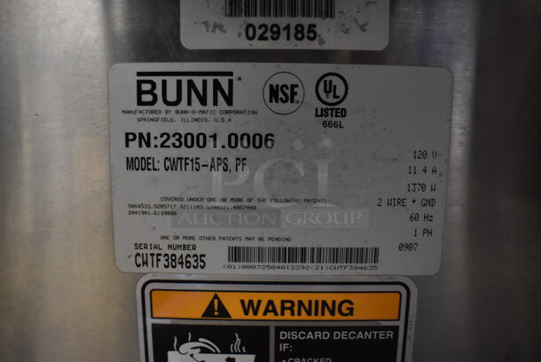 Bunn CWTF15 Stainless Steel Commercial Countertop Coffee Machine w/ Hot Water Dispenser and Poly Brew Basket. 120 Volts, 1 Phase. 9x19x24  - Image 5 of 5