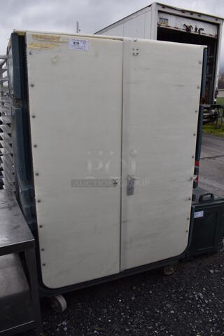 Green and White Poly Cabinet Cart on Casters. 48x29x68