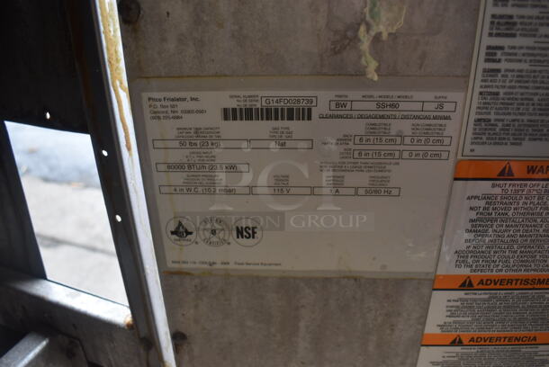 2014 Pitco Frialator Model SSH60 ENERGY STAR Stainless Steel Commercial 4 Bay Natural Gas Powered Deep Fat Fryer w/ 6 Metal Fry Baskets and Filtration System on Commercial Casters. 80,000 BTU. 62.5x35x49 - Image 7 of 11
