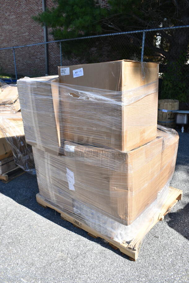 PALLET LOT of 9 BRAND NEW Boxes Including JCSCC-8oz-38 Captiva Square Clear 8oz, JBRCC-2.5oz Bullet Round Clear, BR9603 13.5 oz Palmers Stretch Marks, 4 Box Easy Plastic Containers, 500JBS04N 4 oz. Customizable Square PET Clear Energy Juice Bottle - 650/Box. 9 Times Your Bid!  - Image 1 of 9