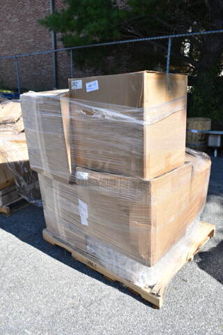 PALLET LOT of 9 BRAND NEW Boxes Including JCSCC-8oz-38 Captiva Square Clear 8oz, JBRCC-2.5oz Bullet Round Clear, BR9603 13.5 oz Palmers Stretch Marks, 4 Box Easy Plastic Containers, 500JBS04N 4 oz. Customizable Square PET Clear Energy Juice Bottle - 650/Box. 9 Times Your Bid! 