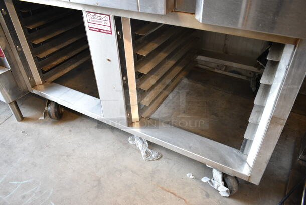 Baxter Stainless Steel Commercial Electric Powered Mini Rotating Rack Oven w/ Lower Double Pan Rack on Commercial Casters. 240 Volts, 3 Phase.  - Image 4 of 7