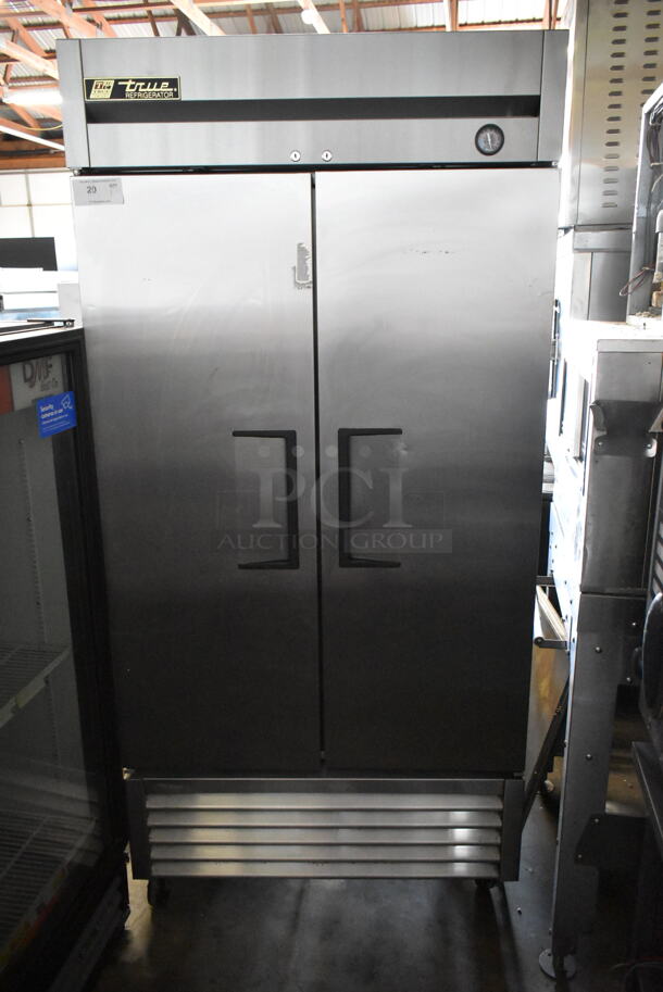 2015 True T-35 Stainless Steel Commercial 2 Door Reach In Cooler w/ Poly Coated Racks on Commercial Casters. 115 Volts, 1 Phase. - Item #1111487