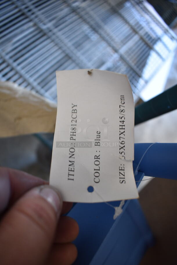 BRAND NEW SCRATCH AND DENT! BFM Seating Blue Metal Beachcomber Outdoor Dining Height Chair.  - Image 3 of 3