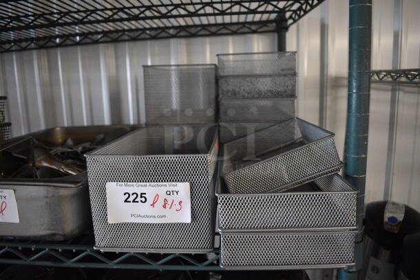 ALL ONE MONEY! Lot of Various Gray Metal Mesh Bins. Includes 6x12x5