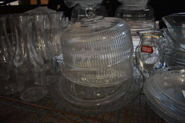 ALL ONE MONEY! Lot of Various Glass Dishes Including Plates, Bowls, Dome Cake Lids and Carafes - Image 4 of 7