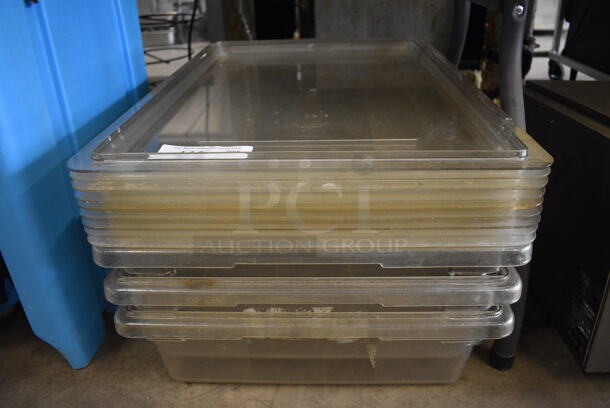 ALL ONE MONEY! Lot of 3 Clear Poly Bins w/ 9 Lids! 18x26x5