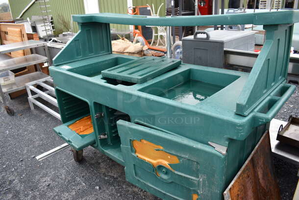 Green Poly Insulated Portable Buffett Station on Commercial Casters. 76x30x52