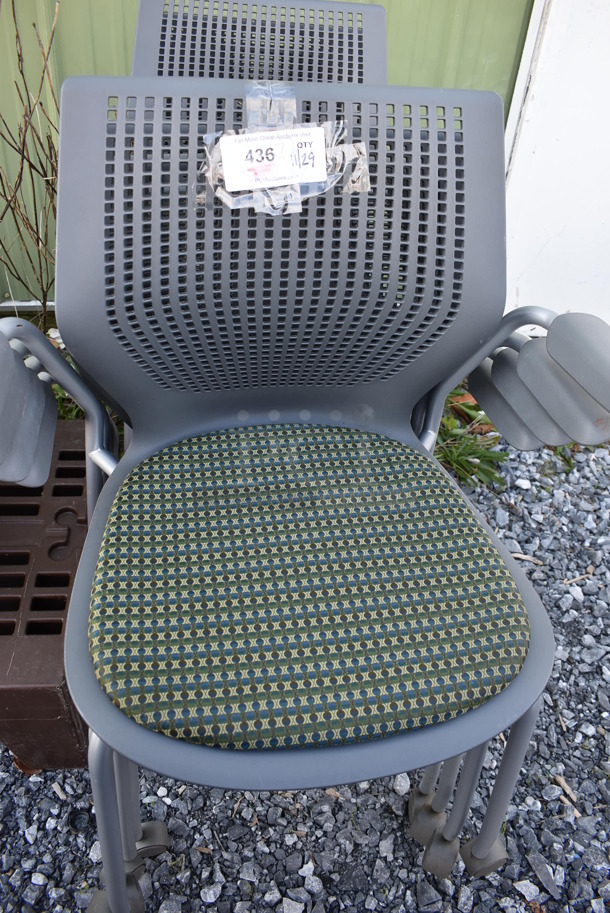 7 Gray Poly Chairs w/ Green Seat Cushion and Arm Rests. 25.5x22x33. 7 Times Your Bid! - Image 4 of 4