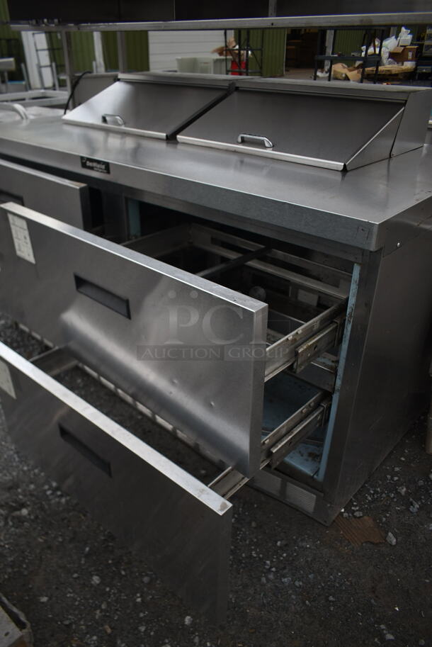 Delfield Stainless Steel Commercial Sandwich Salad Prep Table Bain Marie Mega Top w/ 4 Drawers and 2 Tier Over Shelf.  - Image 9 of 9