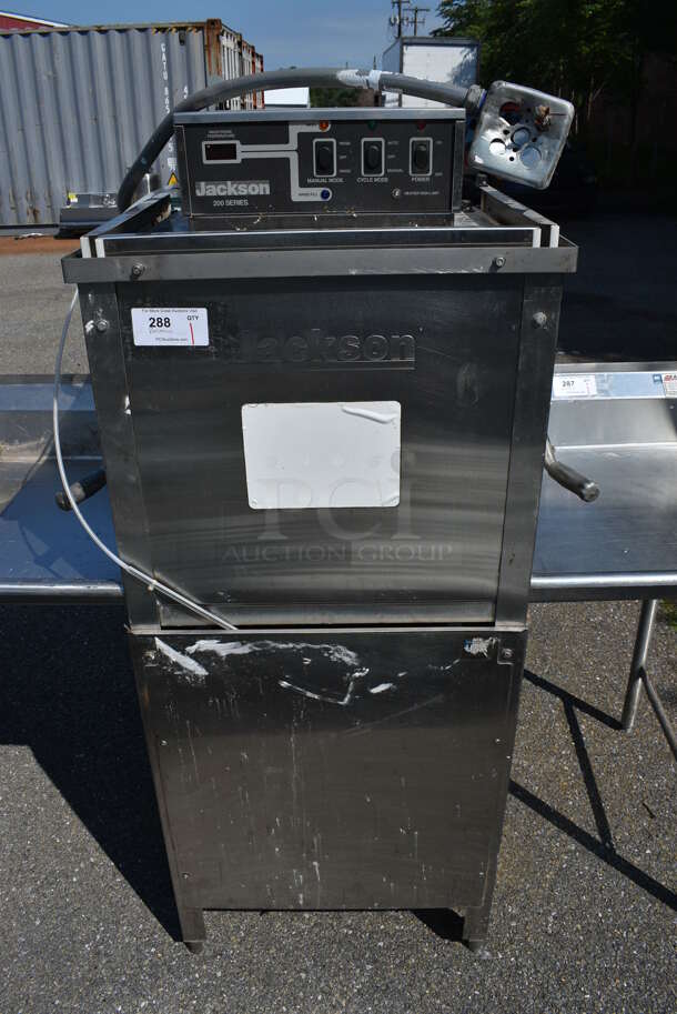 Jackson Model 200LT Stainless Steel Commercial Straight Pass Through Dishwasher. 208/230 Volts, 1 Phase. Goes GREAT w/ Lots 287 and 289! 33x27x64