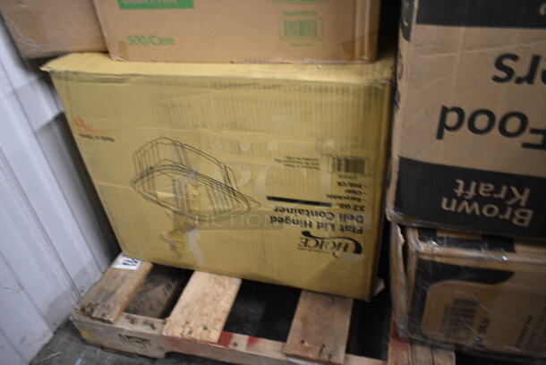 PALLET LOT of 20 BRAND NEW Boxes Including 2 Box 795PTOKFT2 Choice 7 3/4" x 5 1/2" x 2" Kraft Microwavable Folded Paper #2 Take-Out Container - 200/Case, 500CC16 Customizable Plastic Cold Cup, 2 Box 394360M Noble Products Powdered Disposable Vinyl Gloves for Foodservice - 1000/Case, Carlisle 609131 10 oz. 18/8 Mirror Polish Stainless Steel Roll-Top Covered Snack Dish, Choice Black #3 Paper Food Containers, CTR16BF BOWL W/LID 16oz RND 240 SAFESEAL BOWL W/FLAT LID, 346MEDCUP1Z Choice 1 oz. Disposable Polypropylene Graduated Medicine Cup - 5000/Case, Choice Ripple Wall Hot Cups, 966TALLFLDN Choice Kraft Natural Tall-Fold 6" x 13" Dispenser Napkin - 8000/Case, 129MCS28B Choice 28 oz. Black Rectangular Microwavable Heavy Weight Container with Lid 8 3/4" x 6 1/4" x 1 3/4" - 150/Case. 20 Times Your Bid! - Image 8 of 12
