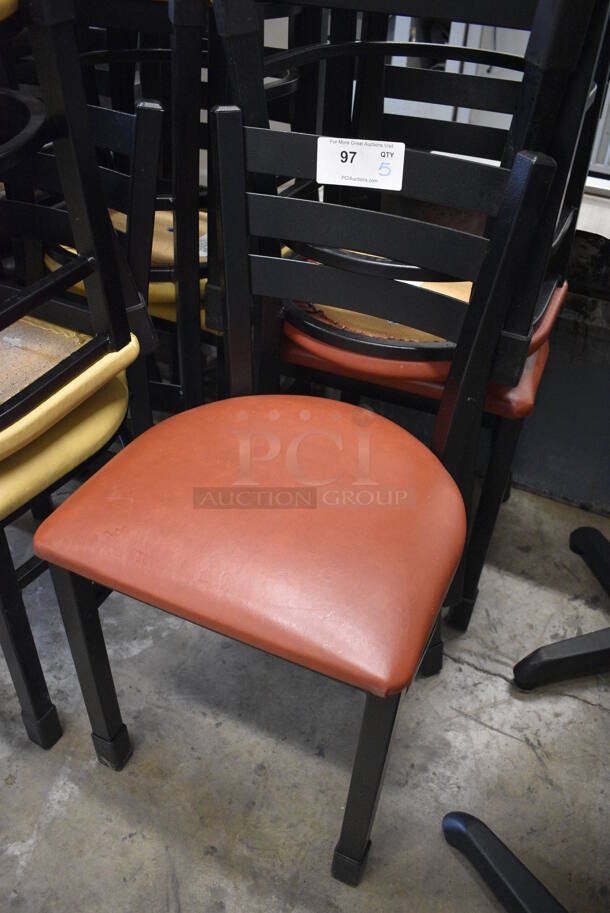 5 Black Metal Dining Height Chairs w/ Red Seat Cushions. 17x16x32. 5 Times Your Bid! - Image 2 of 3