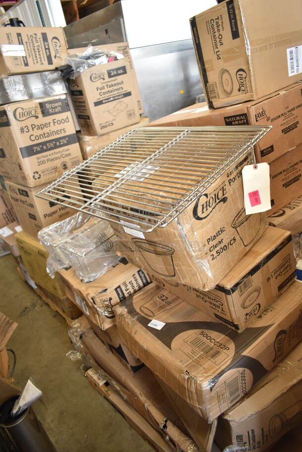 PALLET LOT of 25 BRAND NEW Boxes Including 795KFTL32RPE Choice 16-32 oz. Round PET Take-Out Lid - 300/Case, Choice 4 oz Portion Cups, 500CC32P Choice Clear PET Plastic Cold Cup - 32 oz. - 500/Case, 612527HD Choice 7" Round Heavy Weight Foil Take-Out Pan - 500/Case, 500CC32T Choice 32 oz. Straight Wall Clear PET Plastic Cold Cup - 300/Case, 3 Box 5002CPTENAT Lavex 2-Ply Natural Kraft Center Pull Paper Towel 510' Roll - 6/Case. 25 Times Your Bid! - Image 2 of 9