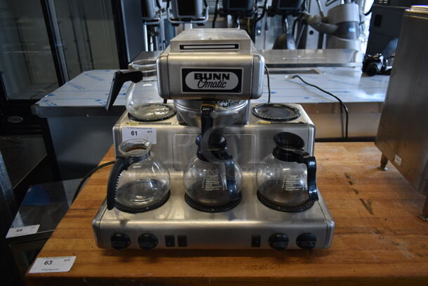 Bunn Stainless Steel Commercial Countertop 5 Burner Coffee Machine w/ Metal Brew Basket and 3 Coffee Pots. - Image 1 of 7