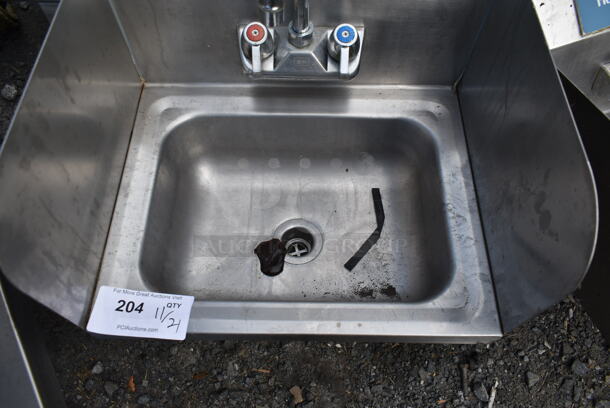 Stainless Steel Single Bay Wall Mount Sink w/ Faucet, Handles and Side Splash Guards. - Image 3 of 4