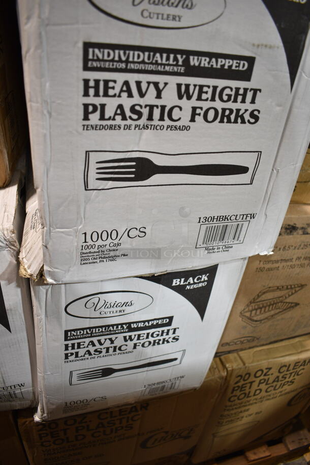 PALLET LOT of 26 BRAND NEW Boxes Including 61260507 Choice Full Size Foil Steam Table Pan Deep 3 3/8" Depth - Full Size Deep - 50/Case, 500TW12 Choice 12 oz. Translucent Thin Wall Plastic Cold Cup - 1000/Case, 760SOUP8WPA Choice 8 oz. White Double Poly-Coated Paper Food Cup with Vented Paper Lid - 250/Case, 7 Box 130HBKCUTFW Visions Individually Wrapped Black Heavy Weight Plastic Fork - 1000/Case, 2 Box 500CC20 Choice Clear PET Customizable Plastic Cold Cup - 20 oz. - 600/Case, Dart Y16T Conex Galaxy 16 oz. Translucent Tall Plastic Cold Cup - 1000/Case, 2 Box 612527L Choice 7" Round Foil-Laminated Board Lid - 500/Case, Dart 85HT1R 8" x 8" x 3" White Foam Square Take Out Container with Perforated Hinged Lid - 200/Case. 26 Times Your Bid! - Image 7 of 12