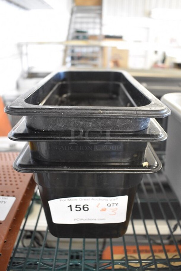 ALL ONE MONEY! Lot of 3 Various Black Poly 1/3 Size Drop In Bins. Includes 1/3x6 & 1/3x2.5.